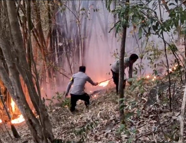 Polsek Ende Bersama Damkar Padamkan Titik Api Karhutla
