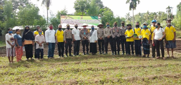 Kapolres Ende Tanam Perdana Bibit Sayur Di Kampung Tangguh Desa Nanganesa