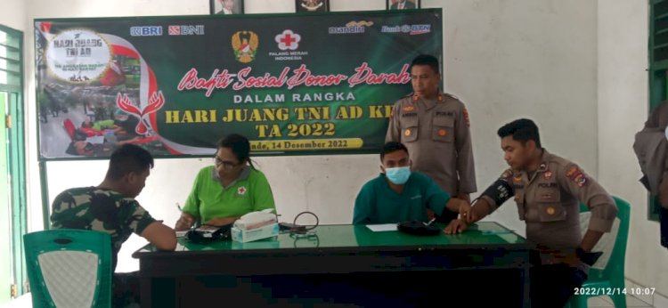 Wujud Sinergitas, Personil Polres Ende Ikut Donor Darah Dalam Rangka Hari Juang TNI AD ke-77 2022