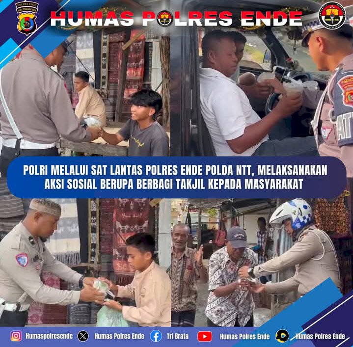 Polres Ende Melalui Satuan Lalu Lintas Berbagi Takjil Kepada Masyarakat