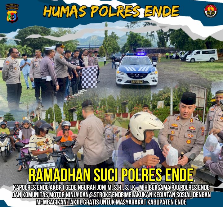 Kapolres Ende dan Komunitas Motor Berbagi Takjil untuk Masyarakat