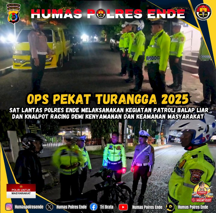 Operasi Pekat 2025 Polres Ende, Satgas Kamseltibcar Patroli Balap Liar Dan Kenalpot Racing, Sejumlah Motor Berhasil Diamankan
