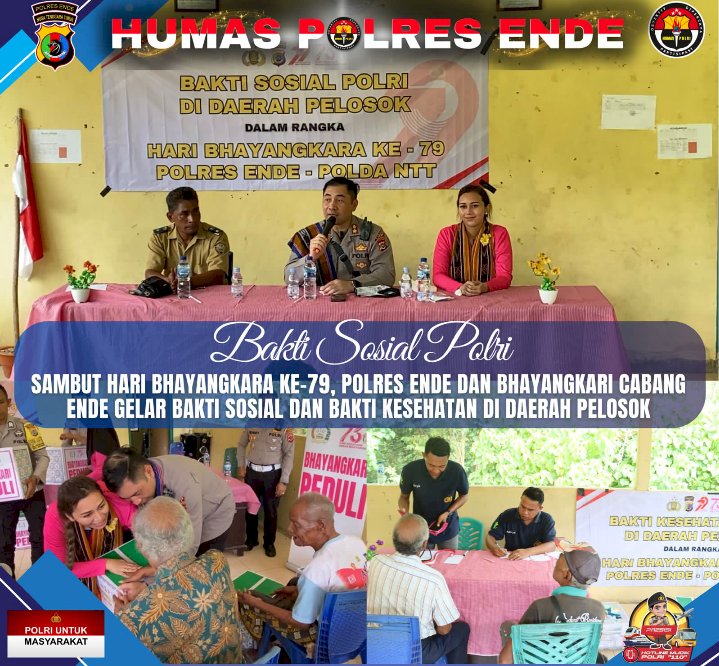 Sambut Hari Bhayangkara ke-79, Polres Ende dan Bhayangkari Cabang Ende Gelar Bakti Sosial dan Bakti Kesehatan di Daerah Pelosok, Total 150 Paket Bansos Disalurkan
