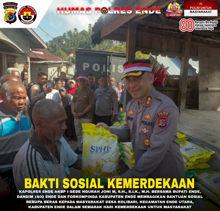 Kapolres Ende bersama Forkompinda Gelar Bakti Sosial Usai Pengibaran Bendera di Bukit Kezimara