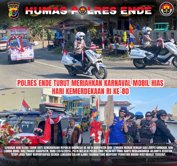 Polres Ende Turut Meriahkan Karnaval Mobil Hias Hari Kemerdekaan RI ke-80