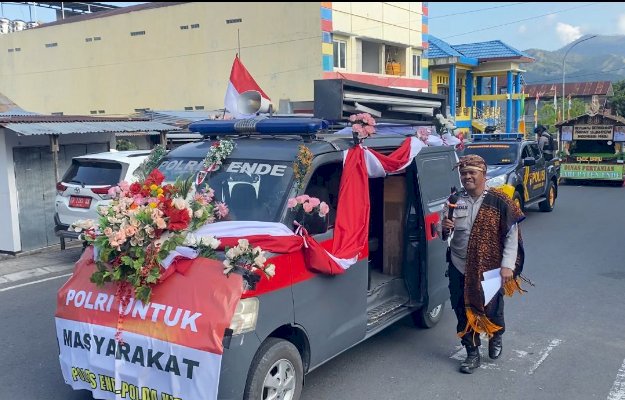 Polres Ende Turut Meriahkan Karnaval Mobil Hias Hari Kemerdekaan RI ke-80
